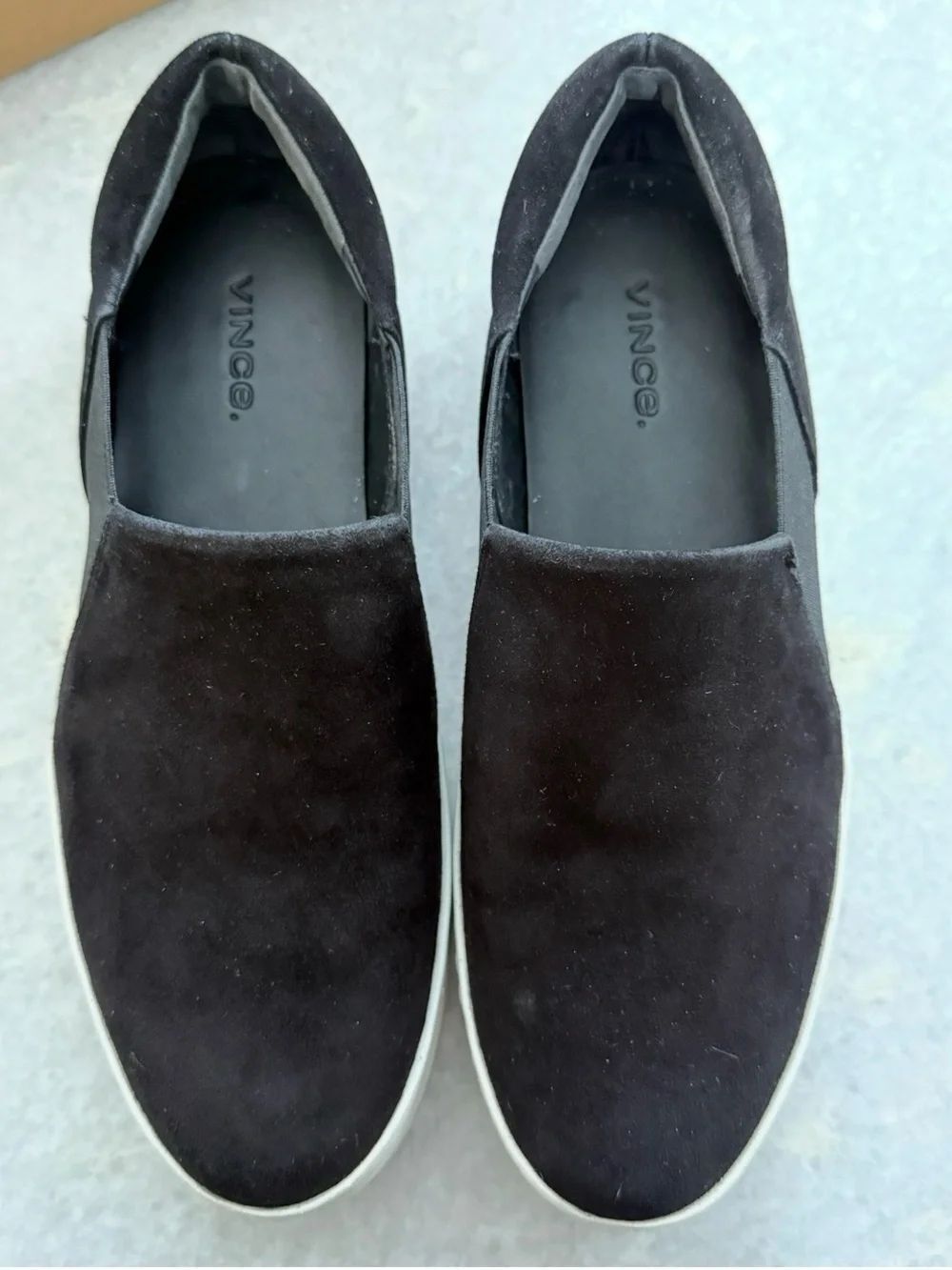 VINCE: Womens Black Slip-On Warren Suede Platform Sneakers - like new with box - Picture 2 of 7